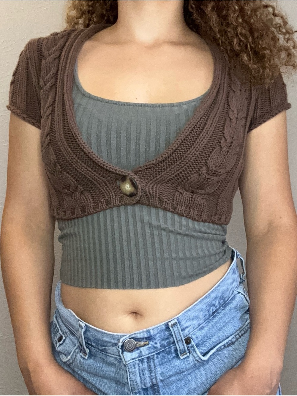 Old Navy Brown Cable-Knit Cropped Cardigan